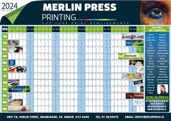 Merlin Press Wall Planners A1 - A2 - A3 Dublin - Meath - Louth - Kildare